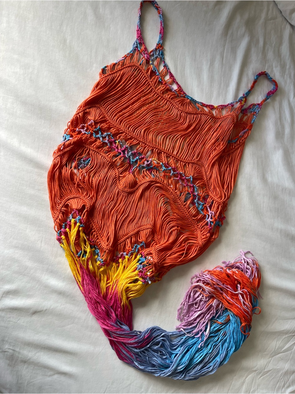 SHEIN Orange Crochet One-Piece with Multicolor Fringe